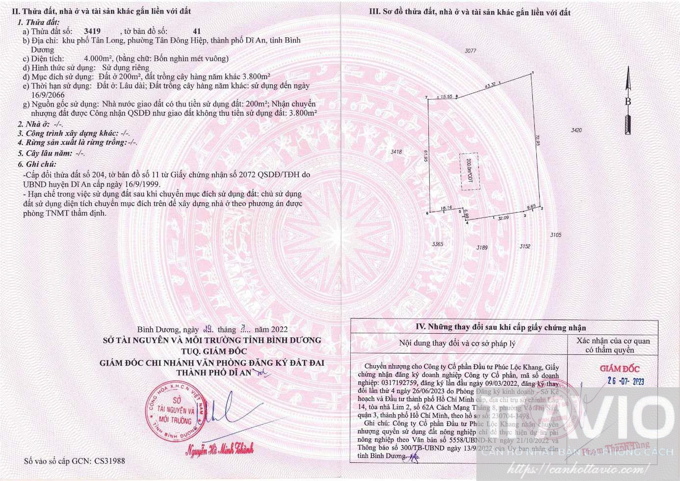 Mặt Sau Giấy Chứng Nhận Quyền Sử Dụng đất Tt Avio Hồ Chí Minh Thửa 3419