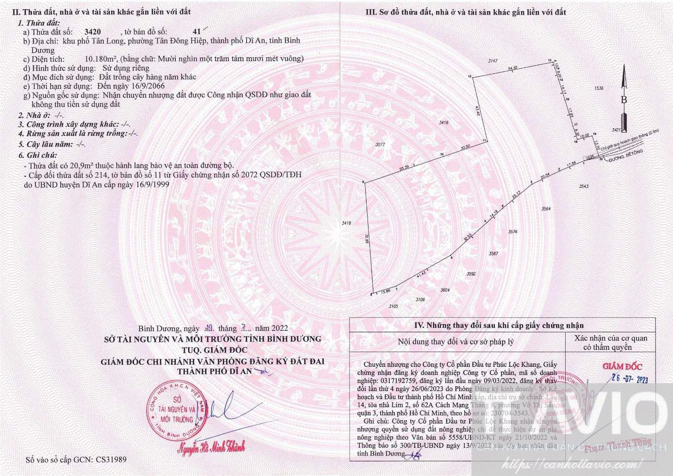 Mặt Sau Giấy Chứng Nhận Quyền Sử Dụng đất Tt Avio Hồ Chí Minh Thửa 3420