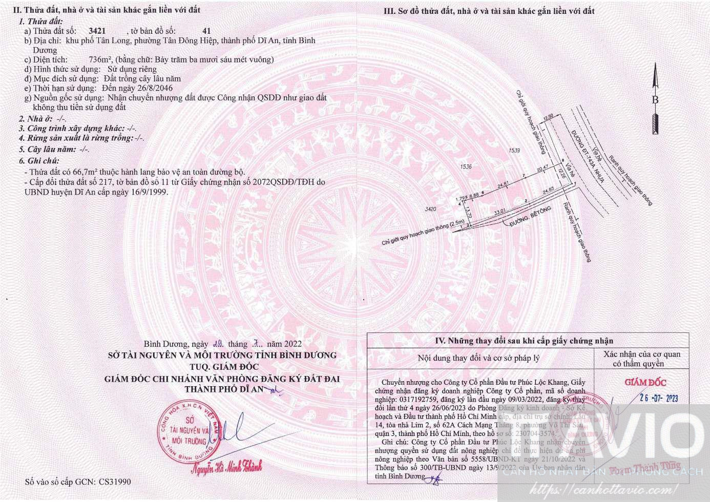 Mặt Sau Giấy Chứng Nhận Quyền Sử Dụng đất Tt Avio Hồ Chí Minh Thửa 3421