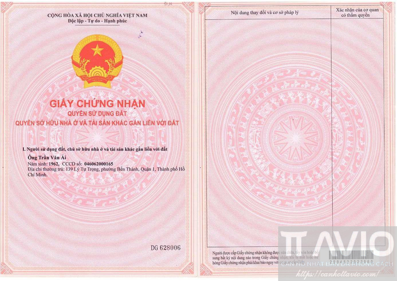 Mặt Trước Giấy Chứng Nhận Quyền Sử Dụng đất Tt Avio Hồ Chí Minh Thửa 3418