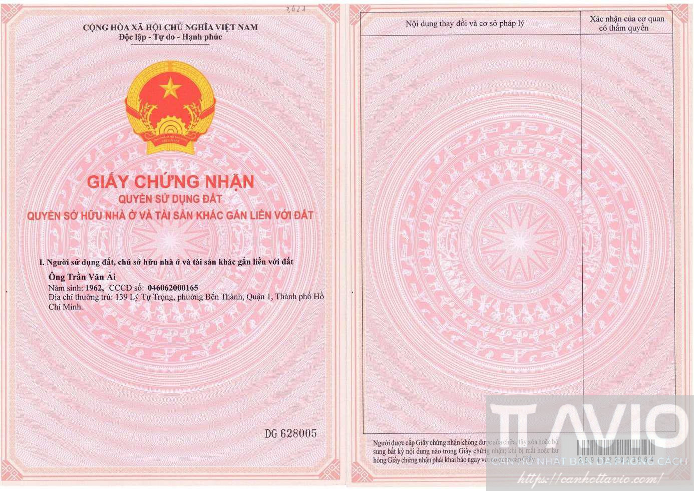 Mặt Trước Giấy Chứng Nhận Quyền Sử Dụng đất Tt Avio Hồ Chí Minh Thửa 3421