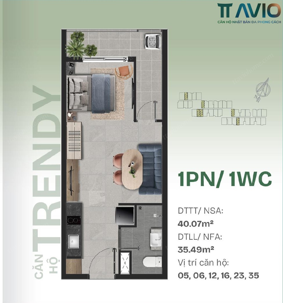 Thiết Kế Căn 1pn Kiểu Trendy Tt Avio lạ mắt