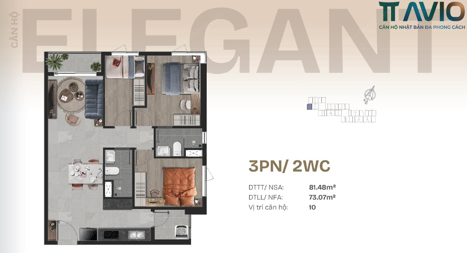 Thiết Kế Elegant Căn 3pn Ttavio đẹp mắt